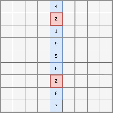 Sudoku - exemplo de erro na coluna